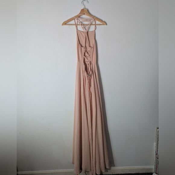 Lulu's Strappy To Be Here Blush Lace Up Maxi Dress Women's Size Medium - Picture 4 of 9